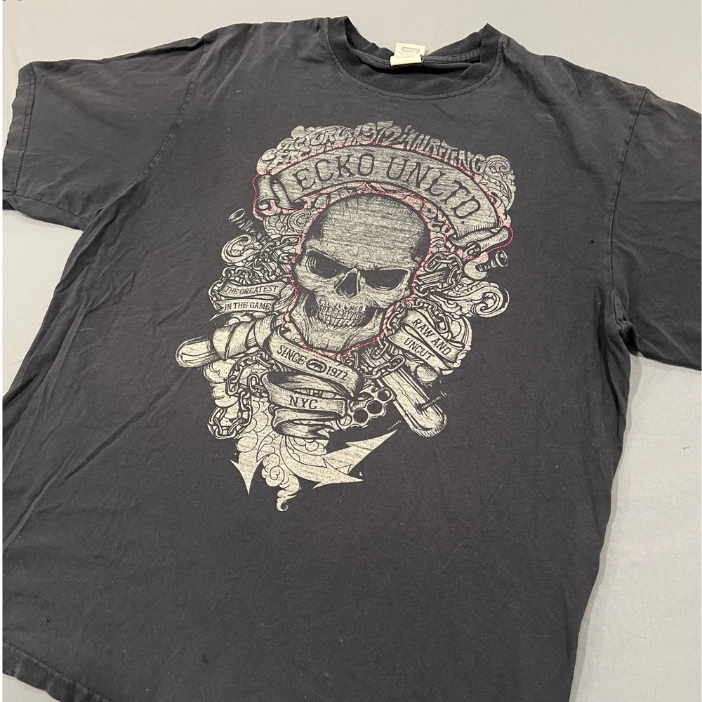 Ecko Unltd Vintage Y2K Skull Graphic Tee Black XL Skater Streetwear Distressed